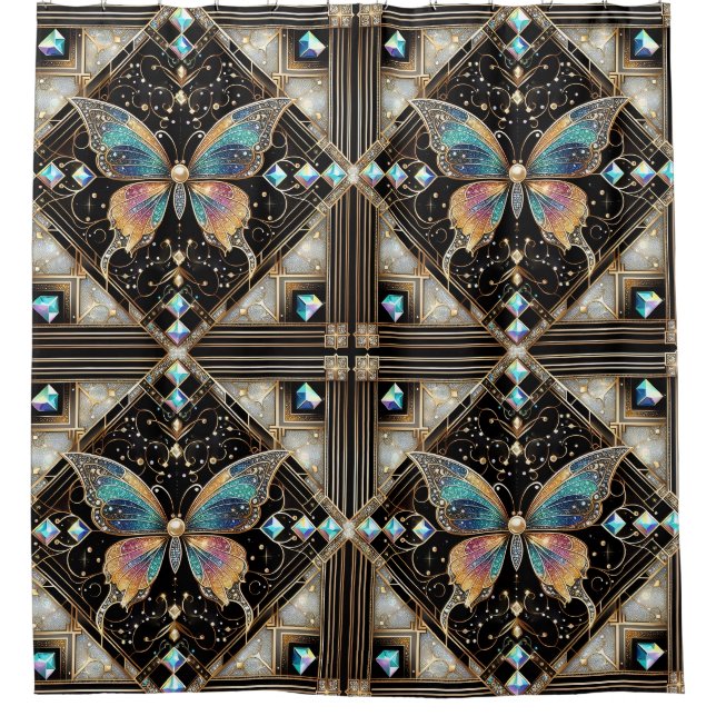 Cortina De Ducha Arte Deco Moderno Mariposa Arcoíris (Anverso)