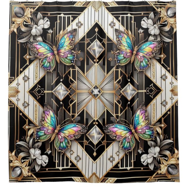 Cortina De Ducha Arte Deco Moderno Mariposa Arcoíris (Anverso)