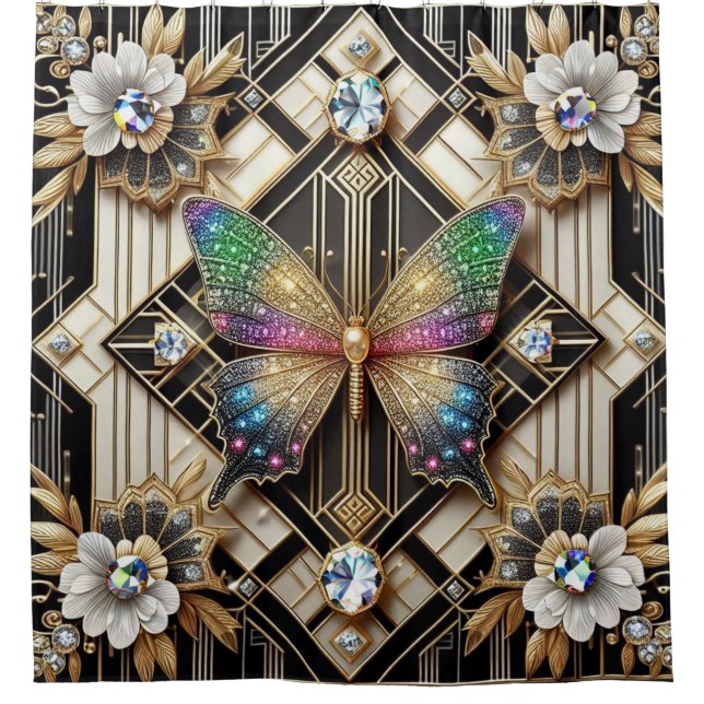 Cortina De Ducha Arte Deco Moderno Mariposa Arcoíris (Anverso)