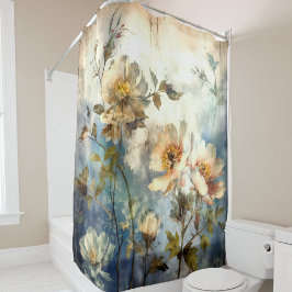 Cortina De Ducha Arte Floral Soñador Indigo Barrido por el Viento
