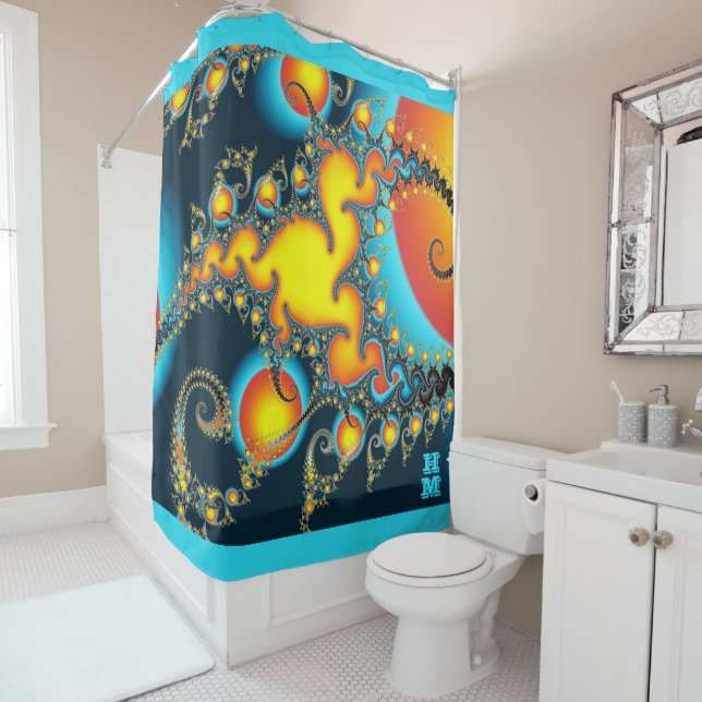 Cortina De Ducha Arte fractal con ráfagas de fuego (In situ)