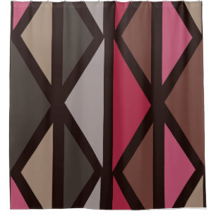 Cortina De Ducha Arte Geométrico Retro Triángulos Marrón Rojo Negro