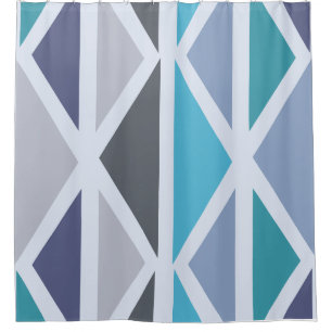 Cortina De Ducha Arte Geométrico Retro Triángulos Turquesa Gris