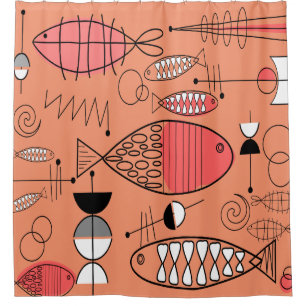 Cortina De Ducha Arte Kitschy moderno de los pescados de los