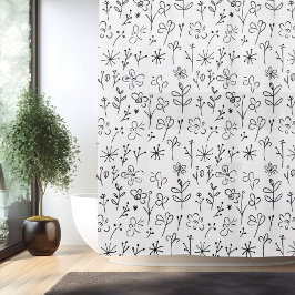 Cortina De Ducha Arte minimalista de líneas de flores simples