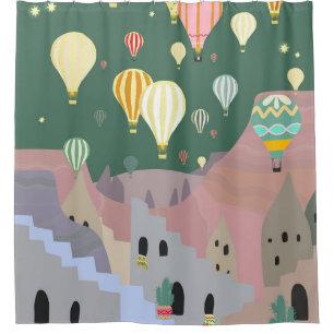 Cortina De Ducha Arte nocturno de Cappadocia Balón de aire calien