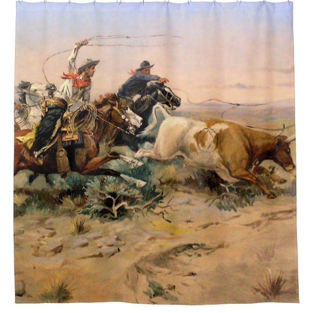 Cortina De Ducha Arte occidental de Charles M Russel "El terco" (Anverso)