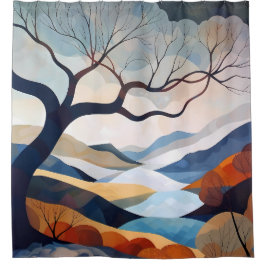 Cortina De Ducha Arte paisajístico de árbol solitario minimalista
