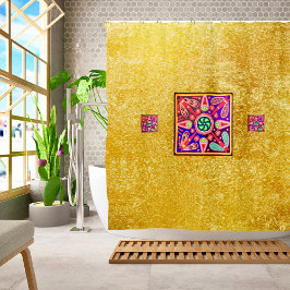 Cortina De Ducha Arte popular Golden & Purple Mexicano Huichol Boho
