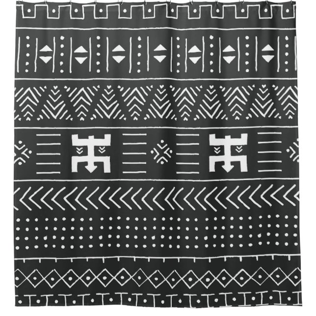 Cortina De Ducha Arte tribal africano: blanco y negro geométrico (Anverso)