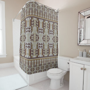 Cortina De Ducha Arte tribal gris beige khaki taúpe marrón