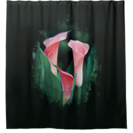 Cortina De Ducha *~* Artista AR12 Floral Calla Lily Coral Green
