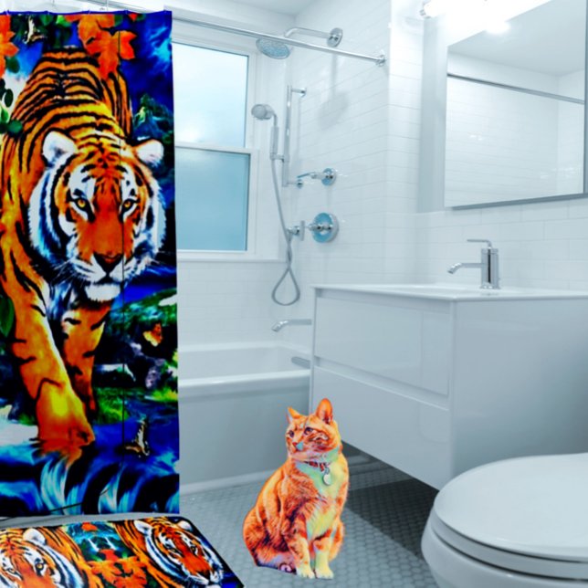 Cortina De Ducha Artsy Tiger Animal Bengal (Matching mat is available in store.)