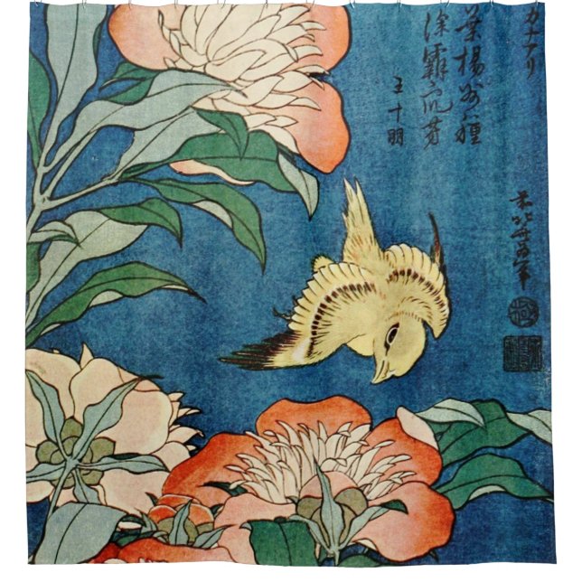 Cortina de ducha ASIÁTICA de los PEONIES (Anverso)