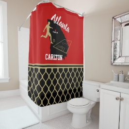 Cortina De Ducha Atlanta Rojo Oscuro y Negro Fútbol