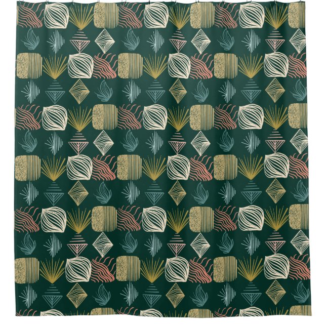 Cortina De Ducha Audaz trapo tribal caribeño: Boho Verde azulado (Anverso)