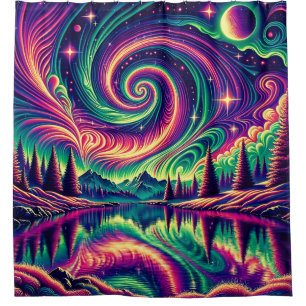 Cortina De Ducha "Aurora Borealis sobre lago reflexivo"