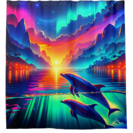 Cortina De Ducha "Aurora Dolphin Sunset - Vibrante arte oceánico"
