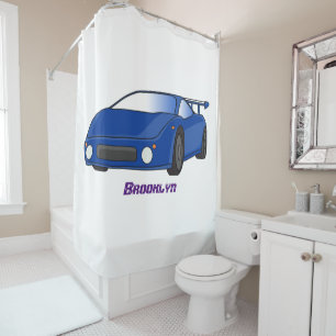 Cortina De Ducha Autobús deportivo azul con ilustracion aéreo