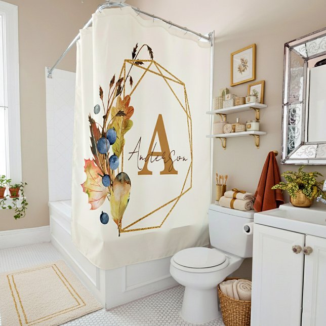 Cortina De Ducha Autumn leaves and gold frame personalized  (Subido por el creador)