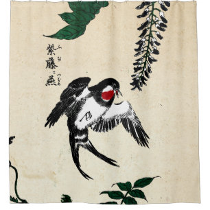 Cortina De Ducha Ave y glicinia japonesa vintage