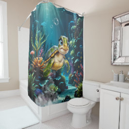 Cortina De Ducha Aventuras submarinas con la alegre tortuga.