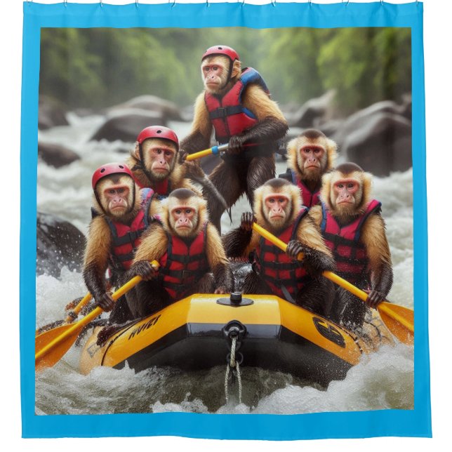 Cortina De Ducha Aventurous Capuchin Monkeys Whitewater Rafting (Anverso)