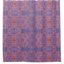 Cortina De Ducha Aves Arabesque Oriental Bohemian Naranja Azul