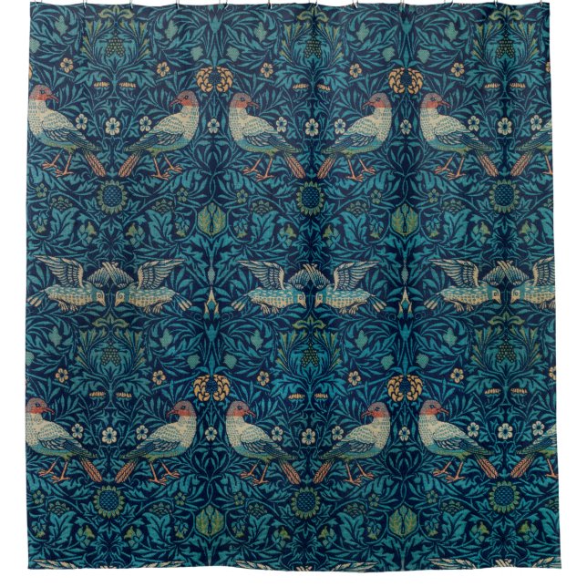 Cortina De Ducha "Aves" de William Morris Blue Pattern  (Anverso)