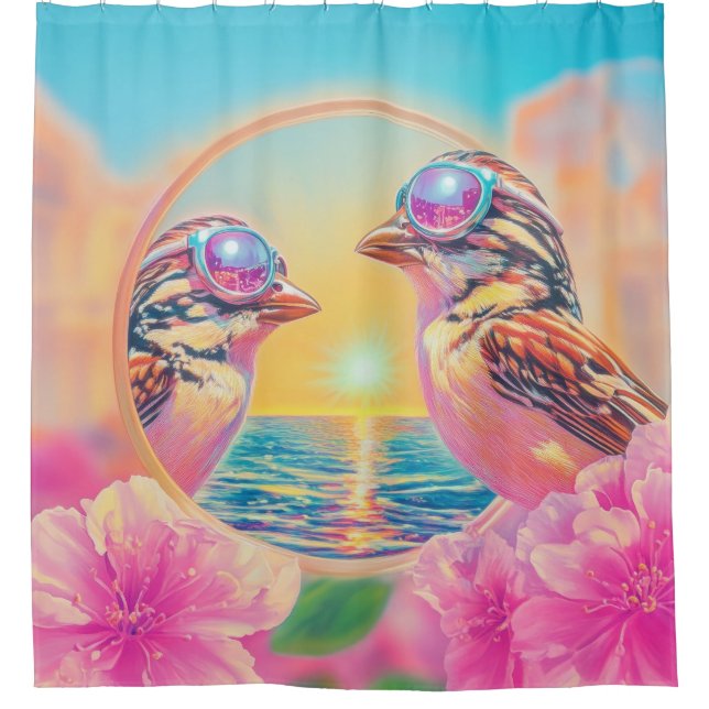 Cortina De Ducha Aves Guay con gafas de sol al atardecer (Anverso)