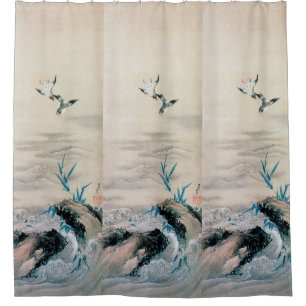 Cortina De Ducha Aves luchando en la corriente de montaña, Hokusai
