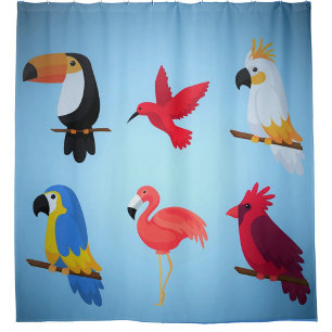Cortina De Ducha Aves tropicales