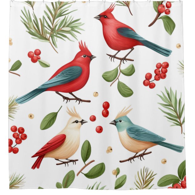 Cortina De Ducha Aves y bayas navidades (Anverso)