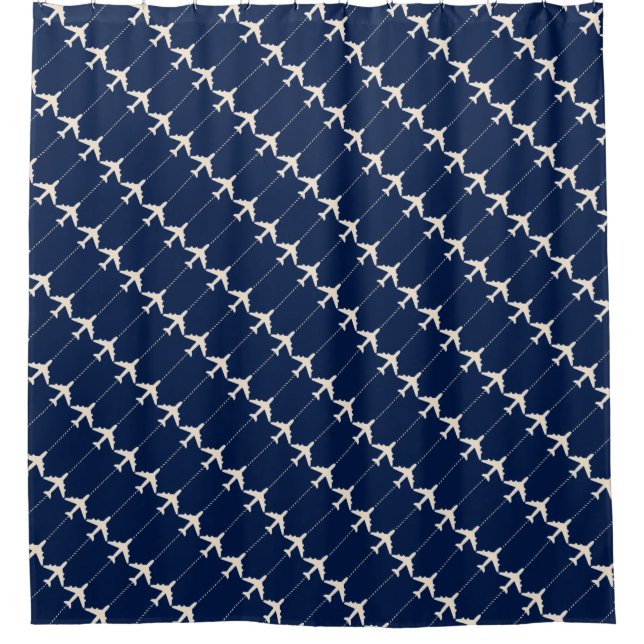 Cortina De Ducha aviones blancos con un patrón azul para pilotos -  (Anverso)