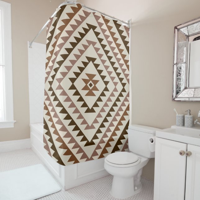 Cortina De Ducha Aztec Diamond Motif Design Browns+Cream (In situ)