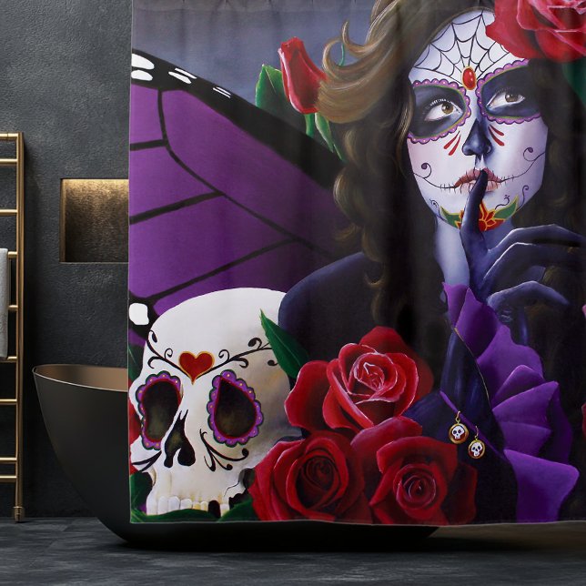 Cortina De Ducha Azúcar Skull Roses Rojas Morado (Subido por el creador)
