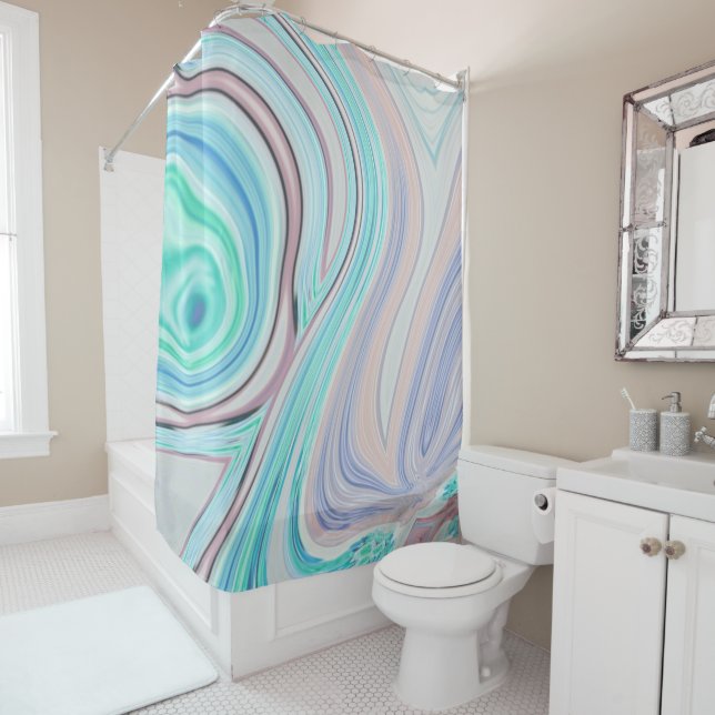 Cortina De Ducha azul acua menta verde lilo púrpura arcoiris pastel (In situ)