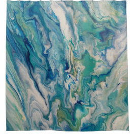 Cortina De Ducha Azul, agua, abstracto moderno amarillo