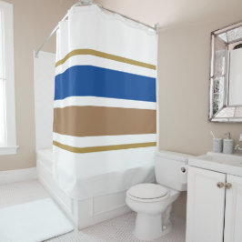 Cortina De Ducha Azul Atlético Mocha Marrón Blanco Rayas de Carrera