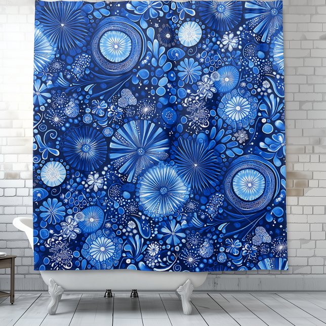 Cortina de ducha azul botánica Shibori (Blue Botanical Shibori Shower Curtain)