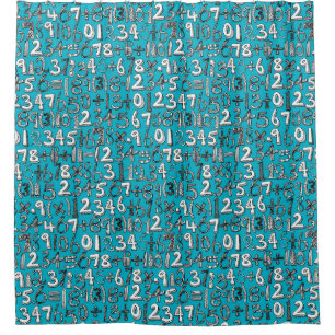 Cortina De Ducha azul del doodle de la matemáticas