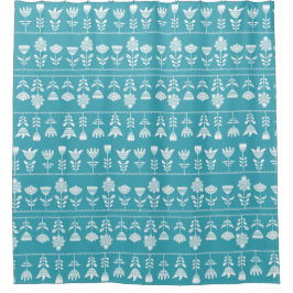 Cortina De Ducha Azul escandinavo con flores blancas