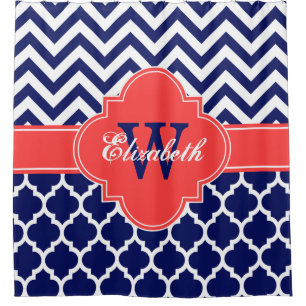 Cortina De Ducha Azul marino Whal Coral Rojo Marruecos #5 Chevron 1