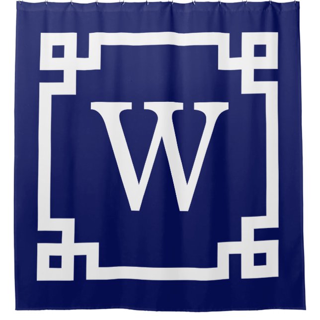 Cortina De Ducha Azul marino Whats Clave griega #2 Monograma inicia (Anverso)