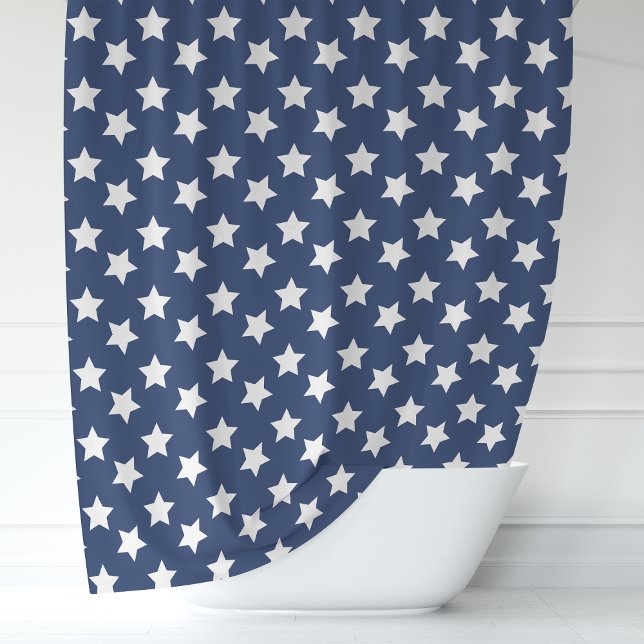Cortina De Ducha Azul Marino y Estrellas Blancas (Subido por el creador)