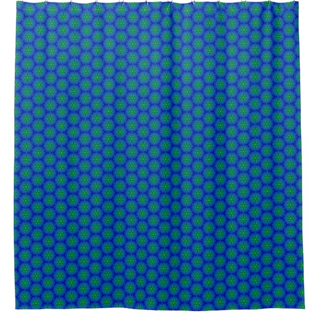 Cortina de ducha azul mosaico y verde (Anverso)