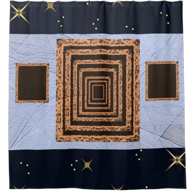 Cortina de ducha azul naranja espejo (Anverso)