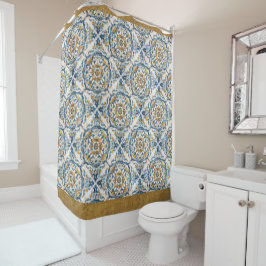 Cortina De Ducha Azul Oro Blanco Vietri Talavera Azulejo Tile