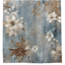 Azul Polvoriento Marrón Crema Floral Rústico de Ca