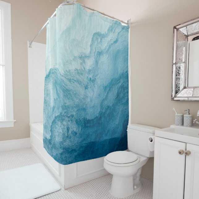 Cortina De Ducha Azul Tranquilo Océano Olas Naturaleza Resumen Arte (In situ)